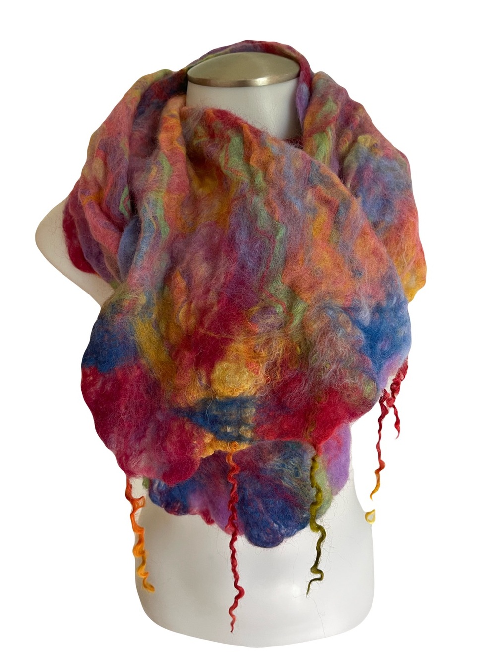 Handcrafted Multicolor Nuno-Felted Merino Wool Scarf - Artistic Wrap